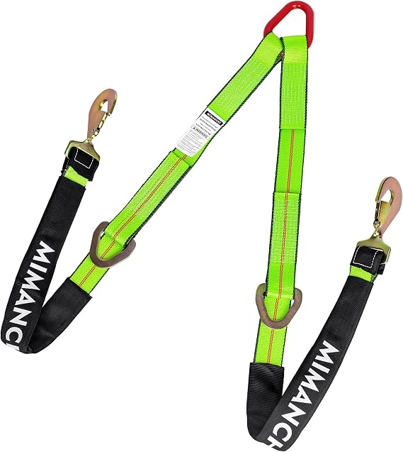 Axle V-Bridle Strap 2 x 4,2 Pack, Heavy Duty Recovery Tow Strap wSnap Hooks,Cordura Sleeve,D Ring Middle,for Car Hauler,Rollback,and Flat Bed,Tow