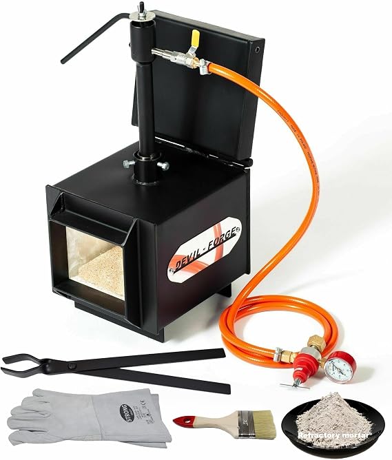 DEVIL-FORGE Gas Propane Forge DFPROF1+1D/2, 1 Burner DFP (80.000 BTU), Gas Ball Valve, Air Choke, 1 Door, Knife Making, Blacksmith, Farrier, 2500F / 1370C Double Insulation 2