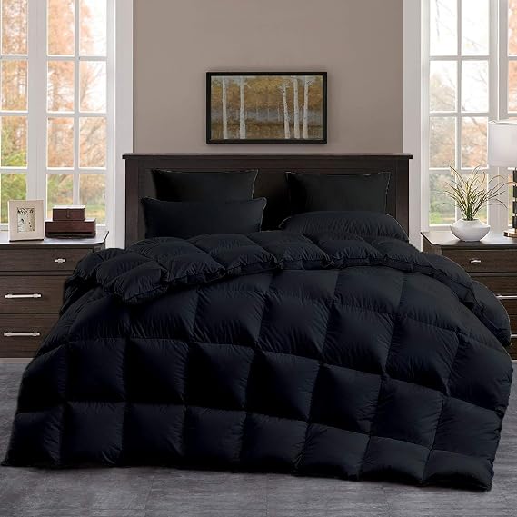 All Season, Down Alternative Comforter Sets 3PCs, Regular King(90"X102"), 100% Organic Cotton, 1000 TC, Duvet Insert 600 GSM, Corner TABS, Corner TABS, Soft, Fluffy, Black