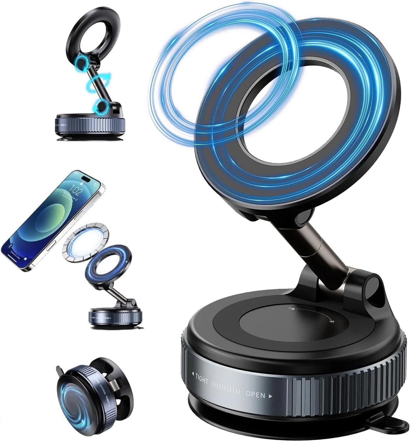 Magnetic Car Phone Holder Vacuum Folding Mirror-Glass-Car Magnetic Car Holder Black Super Strong Aluminum Body Original
