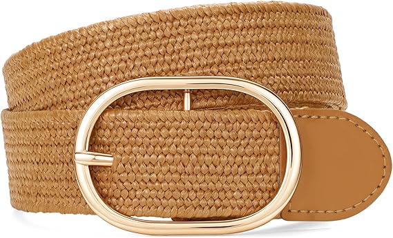 Straw Woven Rattan Wide Stretch Straw Belt Boho Braided Belts for Women