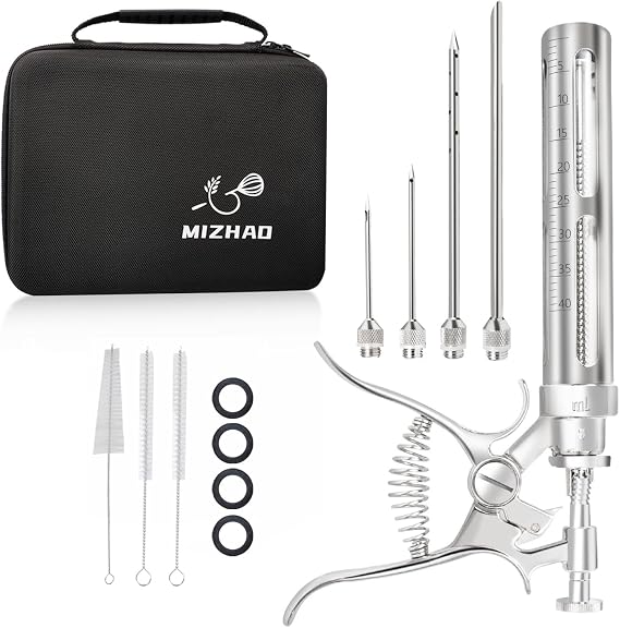 Premium Meat Injector Kit - Stainless Steel Marinade Syringe with 4 Needles, Leak-Proof, Food-Grade Injector for BBQ, Turkey, Chicken, and Grilling(9.15in)