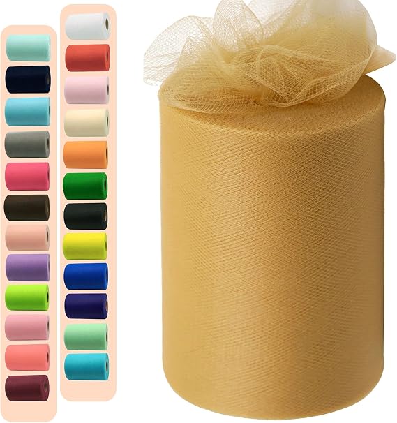 IONTACH Aztec Gold Tulle Fabric Roll 6 Inch X 100 Yards Tulle Ribbon