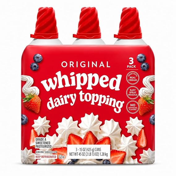Original Dairy Whipped Topping Real Cream Sweetened Whipped Cream for Desserts, Coffee, Pancakes & Fruit Toppings, 3 Pack (15 oz Each, 45 oz Total)
