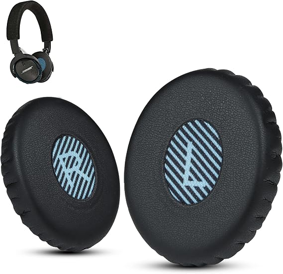 Bose on Ear Replacement Pads for OE2/OE2i, Soft Leather & Memory Foam Cushions for Daily Listening, Work & Travel, Blue Scrim, Black