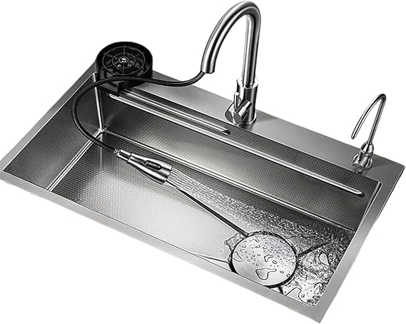Freestanding Single Bowl Sink, Utility stainless steel kitchen sinks, Faucet with dual hot and cold controls, Farmhouse Workstation Sinks with for Home Kitchen, Bar(75cm)