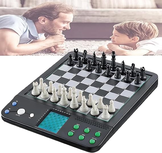 Electronic Chess Set with AI Interaction, LCD Smart Display, Voice Guidance, Automatic Save, and 100 Endgame Exercises for Chess Enthusiasts
