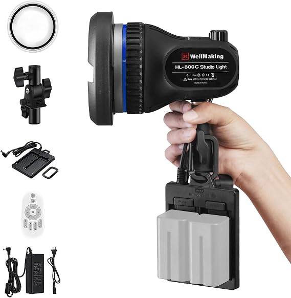 Wellmaking 80W Portable LED Light Continuous Light COB Spotlight Video Light CRI 97+ Dimmable Lightweight Noiseless Fresnel Lens AC/DC Power Supply Bowens Mount Portable Light for Photography