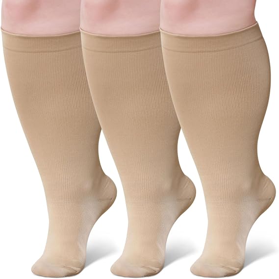 3 Pairs Plus Size Compression Socks: Wide calf Compression Stockings for Men Women - Extra Large 20-30 mmHg Compression Hose Support for Travel Nurses Running Pregnancy
