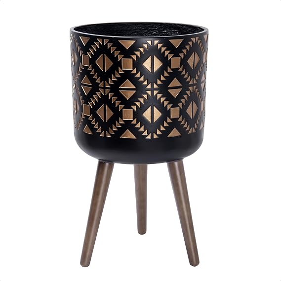 D'vine Dev Planter Pot with Wood Stand, 12 in, Bronze/Black, 88-G-C-6