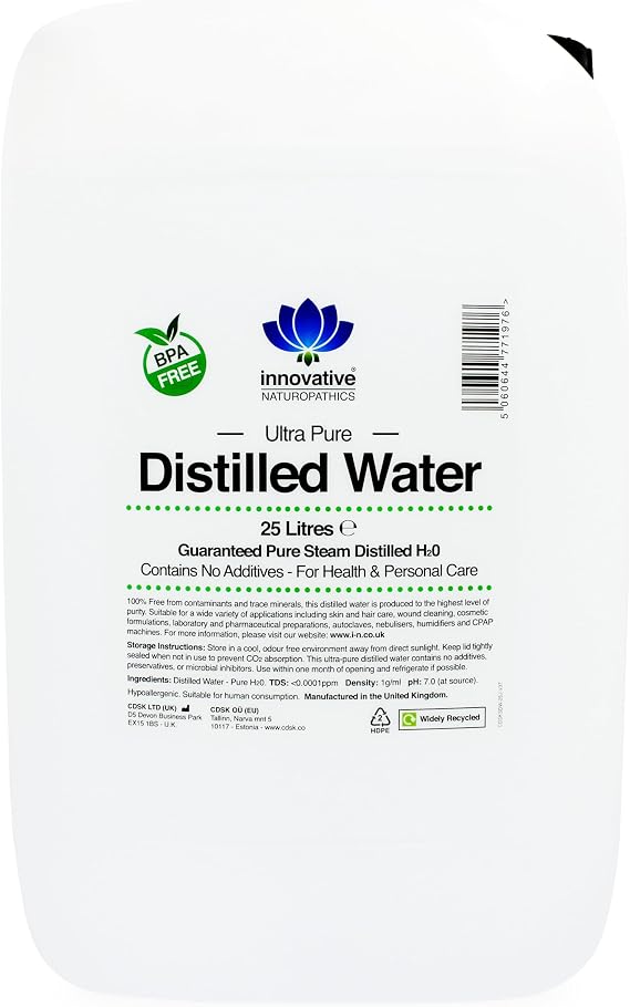 Distilled Water - Pure Steam Distilled H2O - 25 litres - BPA Free Container