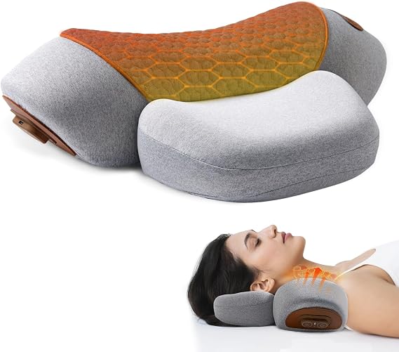 Neck Massager Pillow, 4-in-1 Neck Massager for Neck Pain, Cervical Massage, Heating and Stretching to Relieve Pain, Boost Circulation, and Restore Natural Neck's Alignment (Dark Grey)
