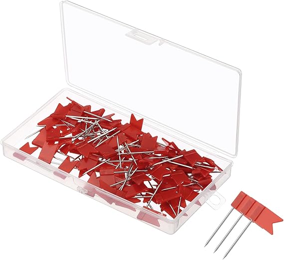 PATIKIL Flag Map Push Pins, 100 Pcs 1 Inch Travel Map Pins with Plastic Head for Cork Bulletin Board, Picture, Map Hanging, Red
