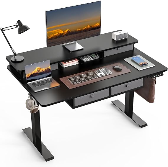 48 x 30 Inch Electric Standing Desk with 4 Drawers, Classic Black