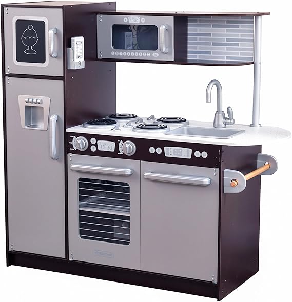 KidKraft Uptown Espresso Wooden Play Kitchen with Play Phone, Chalkboard & Towel Rack, Espresso