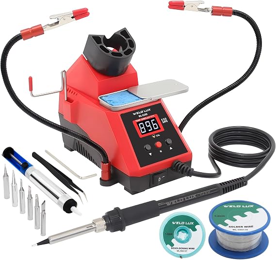 60W Digital Soldering Iron Kit, Soldering Iron Station with 2 Helping Hands | C/F Conversion LED Display, 6 Iron Tips, Lead-Free Solder Wire, Auto Sleep & PID Calibration Support, Red
