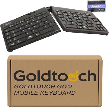 Goldtouch Go!2 Mobile Keyboard GTP-0044 - Portable Foldable Travel Ergonomic Wired Keyboard with USB for PC & Mac, Plus Jestik Microfiber Cloth - Value Bundle