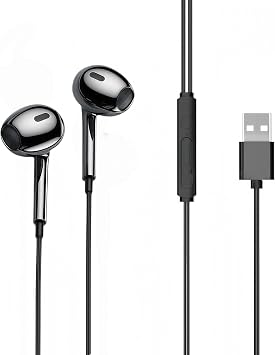 USB Headset with Microphone for PC Laptop, USB Earbuds with Mute Volume Control Stereo Bass for PC Desktop Dell HP Acer Laptop Meetings/Music,School,Black 8.2Ft(2.5M)