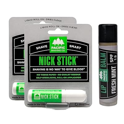 Pacific Shaving Company 2 Nick Sticks  1 Fresh Mint Lip Balm SPF 15 - A Shave Essential - Puts Nicks in Their Place - Liquid Roll-On Applicator, Dries Clear - With Vitamin E & Aloe Vera 3 Pieces