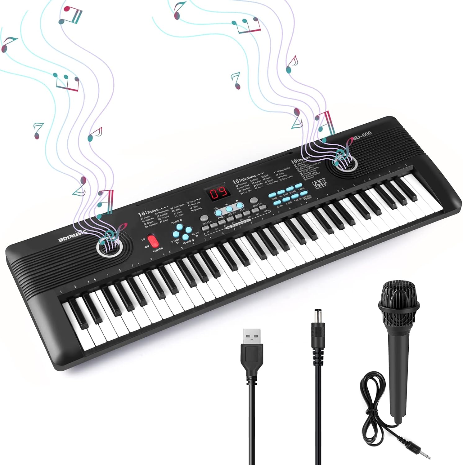 61 keys keyboard piano, Electronic Digital Piano with Built-In Speaker Microphone, Portable Keyboard Gift Teaching for Beginners, electric piano for kids