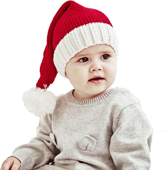 Noel Baba Örgü Şapka Çocuk Yeni Yürümeye Başlayan Bebek Bere Kış Şapkası Yumuşak Sıcak Uzun Kuyruklu Kroşe Örgü Kafatası Şapka Noel Şapkası Kırmızı, R, L