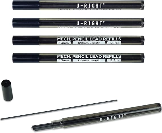 U-RIGHT 60 Pcs 1.3 mm Lead Refills for Mechanical Pencil, Break Resistant Weatherproof, 120 mm Length, 12 Pcs/tube, 5 Tubes