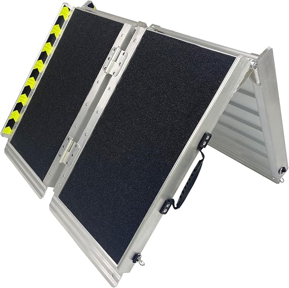 Non-Skid Wheelchair Ramp Threshold Ramp with a Non-Slip Surface Portable Aluminum Foldable Mobility Scooter Ramp for Home Steps Stairs Doorways Curbs (4 Foot)