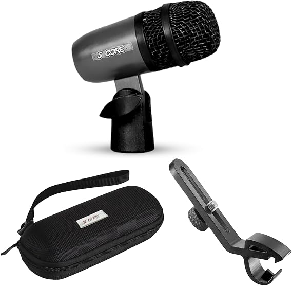 5 CORE Drum Mic High Sensitivity Snare Tom Instrument Microphone with Dynamic Moving Coil Uni-Directional Pick Up Pattern Swivel Mount Durable Steel Mesh Grille -Tom MIC BLK