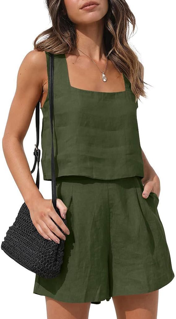 Bestgift Women's 2 Piece Casual Set Shorts Sleeveless Top Tank Top