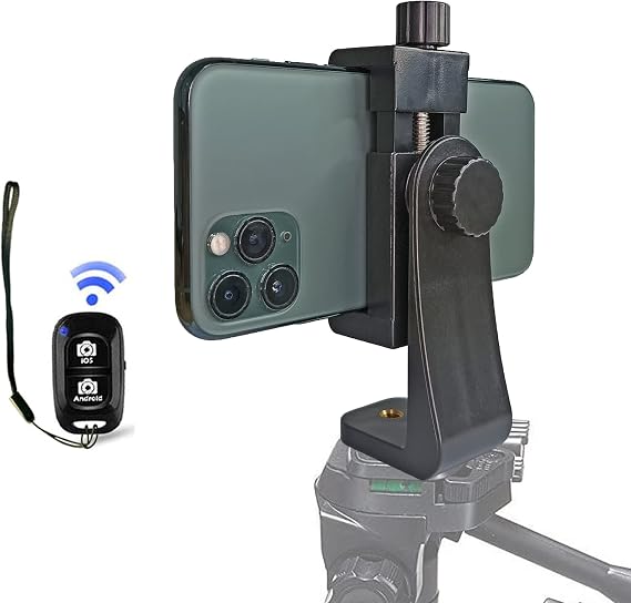 Universal Phone Tripod Mount Adapter with Wireless Camera Remote, Cellphone Holder Vertical and Horizontal Tripod Mount Rotatable Bracket Clamp for iPhone, Android Cell Phone, Selfie Stick