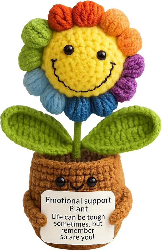1Pcs Emotional Support Gift, Handmade Crochet Sunflower, Unique Home Decor for Plant Lovers, Colorful Crochet Plants Gift for Office or Living Space