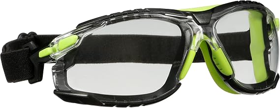 3M Safety Glasses, Solus 1000 Series, S1201SGAF-TSKT, Green/Black, Scotchgard Anti-Fog Coating, Clear Lens, Anti Scratch, with TPE Gasket and Elastic Strap, Pack of 1