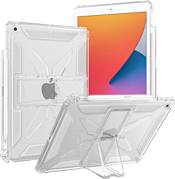 Clear Case for iPad 10.2" (2021/2020/2019),iPad 9th/8th/7th Generation Cover with Pencil Holder/Kickstand, Soft TPU with Reinforced Corners‌ Shockproof Impact Resistant - Clear