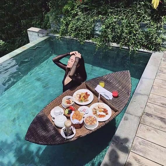 Extra Large Luxury Floating Tray for Pool - Floating Pool Tray - Stylish Breakfast Tray on The Water - Floating Bar for Pool Brown