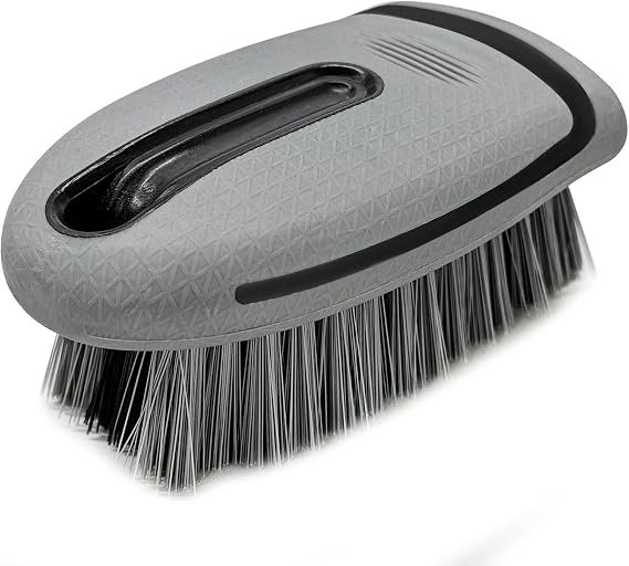 Carpet and Upholstery Cleaning Brush, Stiff Bristle Detailing Scrubber for Car Interior & Home, Portable Ergonomic Scrub Brushes for Floor Mat Carpet Leather Seat Couch Gray