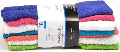 MAINSTAYS 18 Pack Assorted Cotton Terry Thin Washcloths Rags NPWGO