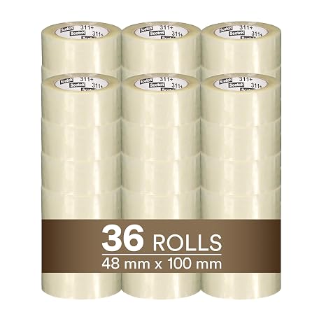 Scotch High Tack Box Sealing Tape 311+, Cold Shipping, Freezer Storage, Clear Color, 48 mm x 100 m, 36/Case