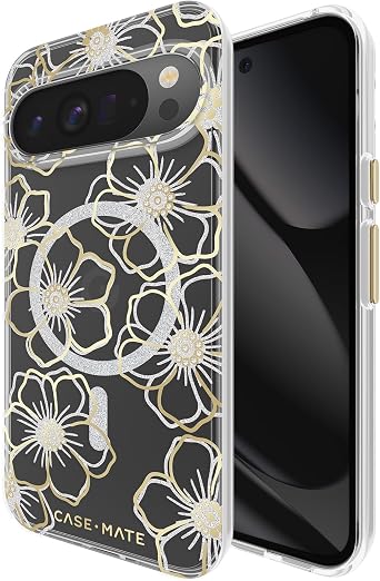 Case-Mate Google Pixel 10 Pro XL Case [6.8", 2025] [12ft Drop Protection] [Wireless Charging] Sparkly Floral Case Anti-Yellowing, Anti-Scratch Tech, Shockproof, Slim Fit - Floral Gem