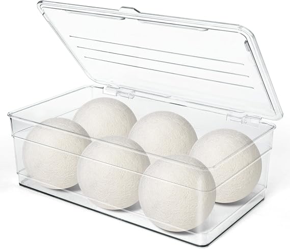 Dryer Sheet Holder - Dryer Ball Holder, Dryer Sheet Dispenser, Acrylic Dryer Sheet Holder Container with Lid, Bathroom Storage Containers for Laundry Pods, Clips, Dryer Balls and Sheets (No Balls)