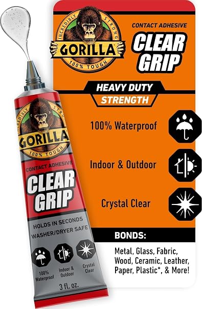 Gorilla Clear Grip Contact Adhesive, Waterproof, 3 oz Tube