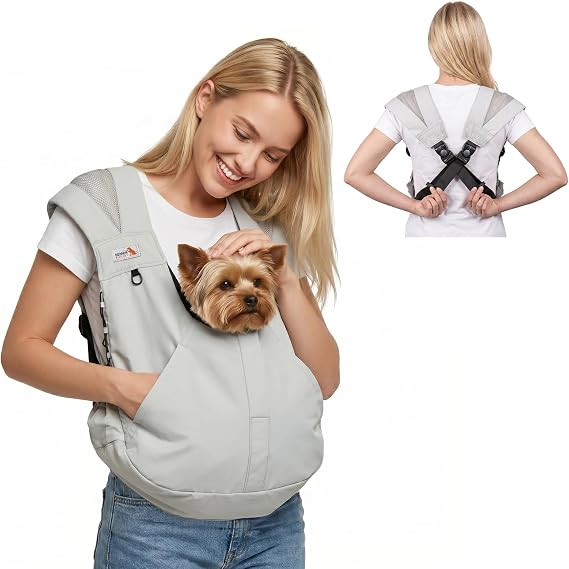 Dog Sling Carriers for Small Dogs, Hands Free Front Pet Carrier with Bottom Support, Adjustable Shoulder Straps, Breathable Dog Backpack Carrier for Travel Hiking Walking Anti Anxiety, Grey