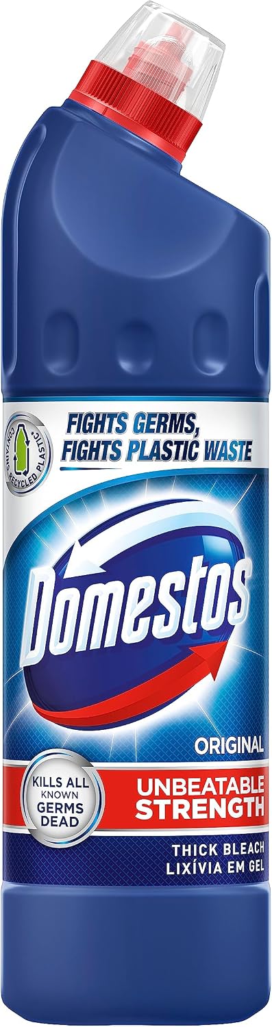 Domestos Original Thick Bleach disinfectant that eliminates 99.99% of bacteria and viruses* unstoppable strength 750 ml
