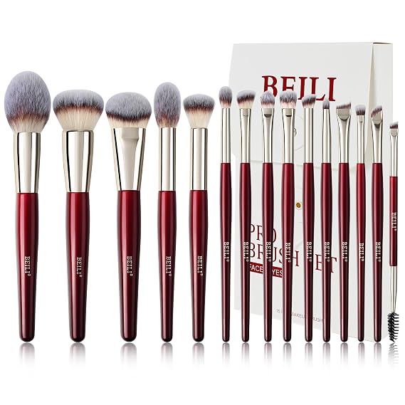 BEILI Makeup Brushes 15Pcs Professional Eyeshadow Brush Set Premium Synthetic Makeup Brushes for Liquid, Cream & Powder Eyeshadow