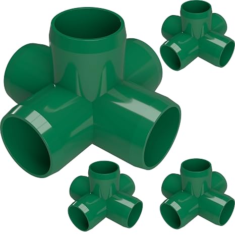 1-1/4" 5-Way Cross Furniture Grade PVC Fitting in Green, Made in USA, UV-Resistant, Impact-Proof, 1.66 Actual Socket Diameter (Pack of 4) - F1145WC-GR-4