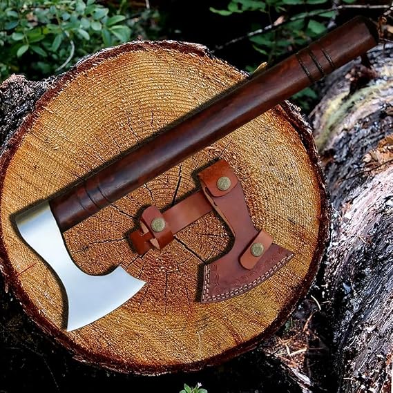 14 inches Hand Forged Hatchets Axe Real Wood Working Bushcraft Camping Axe - Forest Hunting - Chopping Wood - Custom Handmade Gardening - Wood Cutting with Leather Sheath