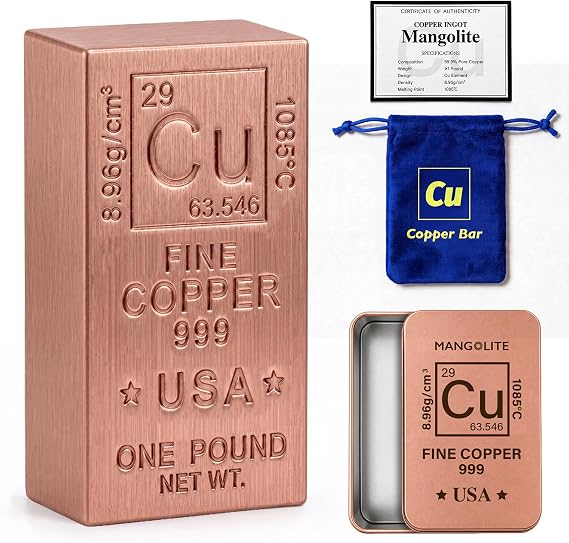 1 Lb Copper Bar .999 Pure Copper Bullion for Paperweight, Gift & Education