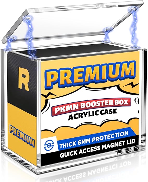 Booster-Box-Case with Magnetic Lid, PKMN Booster Box Protector Acrylic Case with UV Protection, Strong Magnet, Super Thick Premium Acrylic (Thick & Magnet Edition)