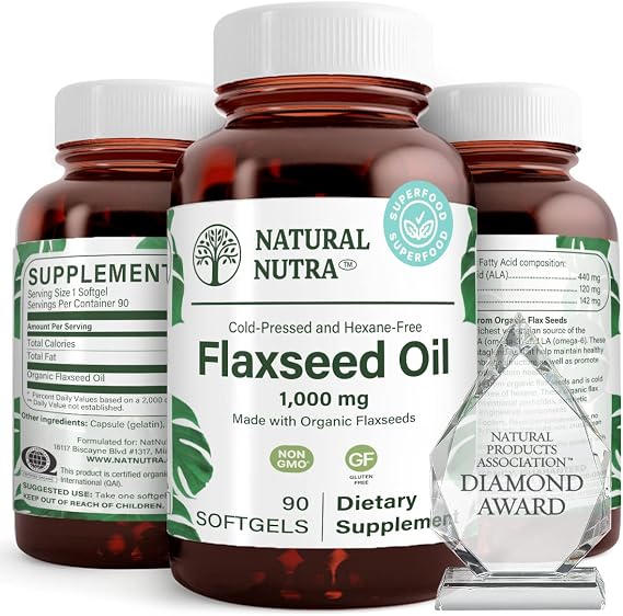 Natural Nutra Organic Flaxseed Oil Softgels, 1000 mg, 90 Softgels