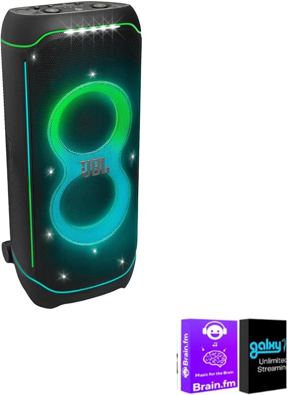 JBL PartyBox Ultimate Splashproof Party Speaker with AudioTrends Bundle | AI Sound Boost, Dolby Atmos, Wi-Fi & Bluetooth, IPX4 Splashproof, Lightshow, Karaoke Inputs, AudioTrends Accessories