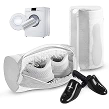 Aship 2 Pack Chenille Laundry Washing Bags with Adjustable Shoe Trees, 360° Deep Clean Hidden Zipper Wash Protector Bags for Sneakers Trainers, 19×39cm White